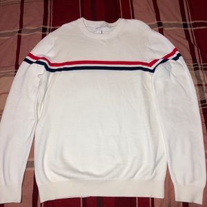 White Red and Blue Striped Crewneck